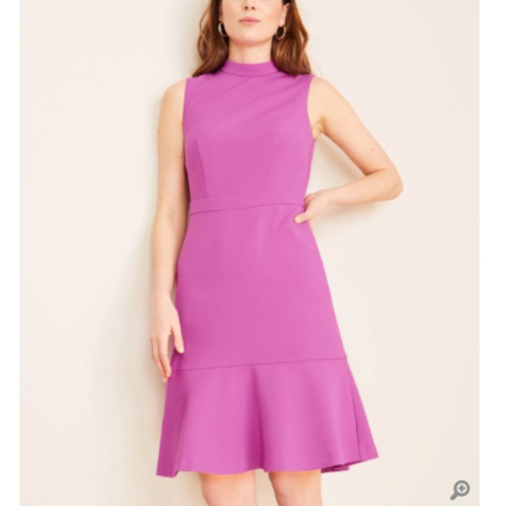 NWT Ann Taylor Doubleweave Mock Neck Flounce Dress